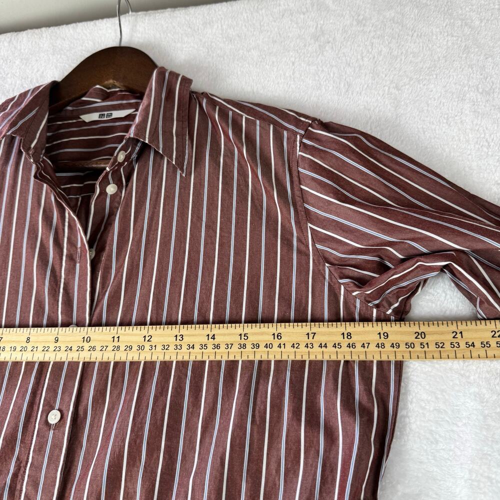 Uniqlo Striped Shirt Dress Small Brown White Long Sleeve Button Front Midi Dress - Picture 5 of 13